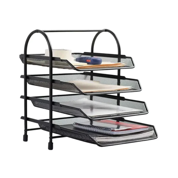 Office 4 Tier Heavy Duty Metal Desktop Letter Tray File Organizer Sorter Desk Document Organizer Shelf Tray Magazine Holder Paper File Newspaper Organizer Tray - Black